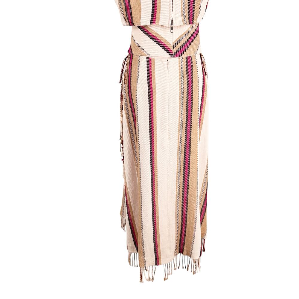 Ulla Johnson Caterina Maxi Dress Cream Linen Striped Cut Out Fringe Boho Size 6 - Picture 9 of 16